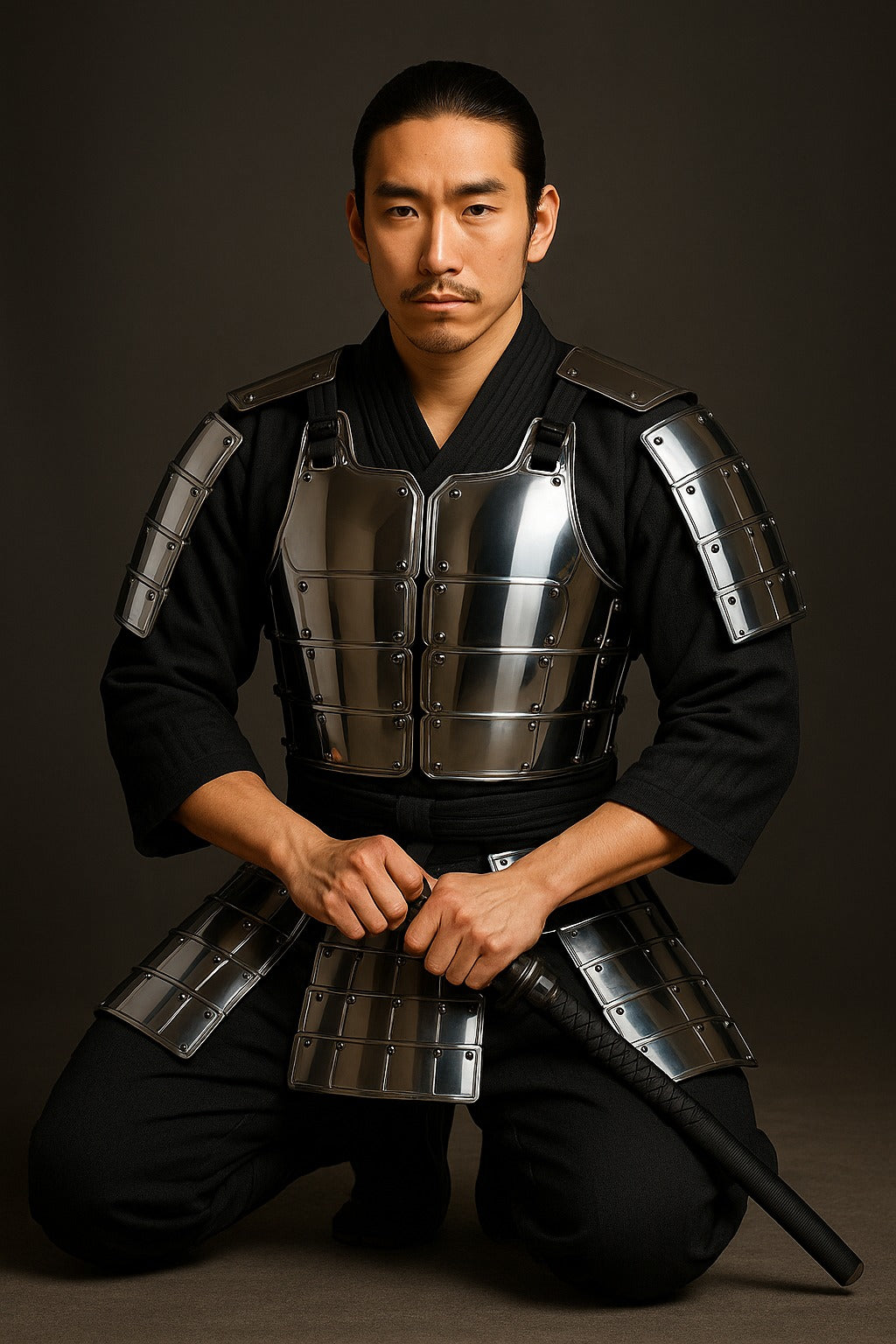 Japanese Samurai Armor Yoroi Suit with Polished Metal Plates – Wearable Bushido Warrior Costume
