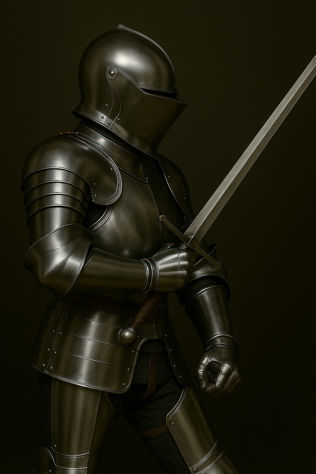 Medieval Knight Half Body Armor with Helmet and Sword – Steel Plate Battle Ready Replica