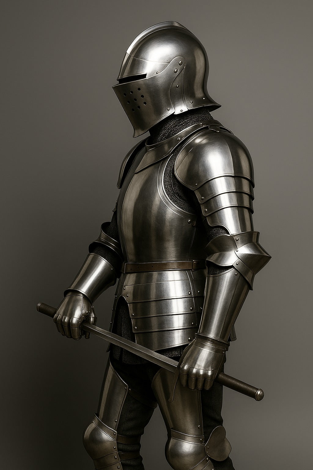 Medieval Knight Half Body Armor with Helmet and Sword – Steel Plate Battle Ready Replica