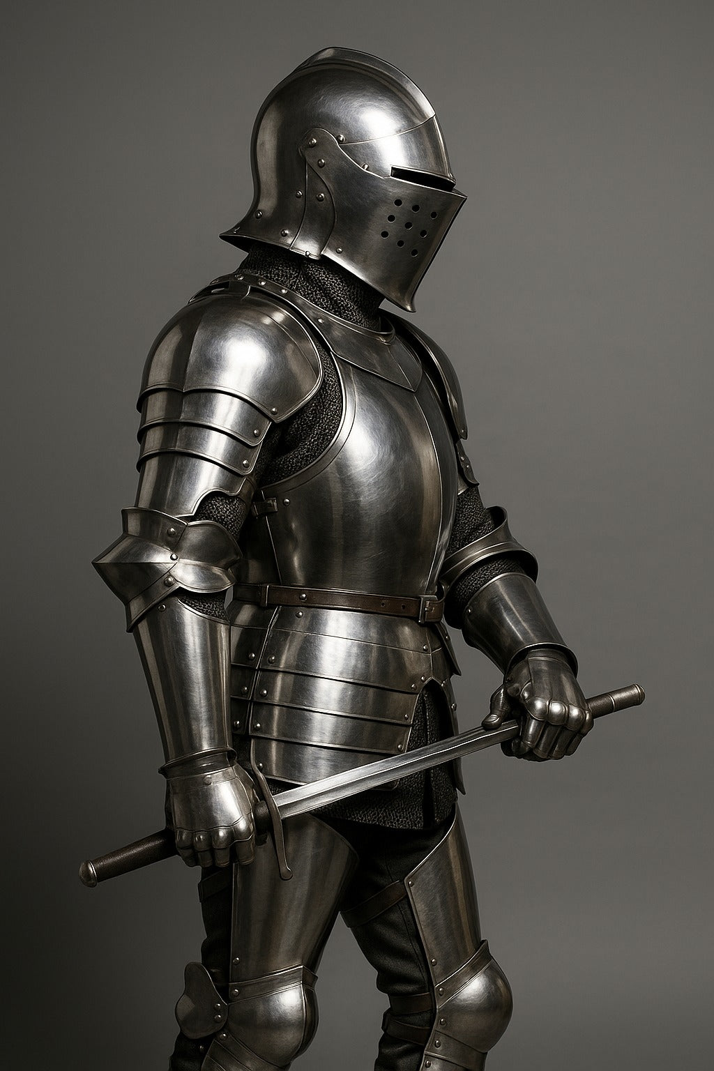 Medieval Knight Half Body Armor with Helmet and Sword – Steel Plate Battle Ready Replica
