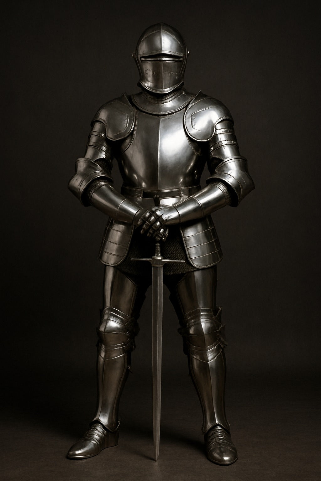 Medieval Knight Half Body Armor with Helmet and Sword – Steel Plate Battle Ready Replica