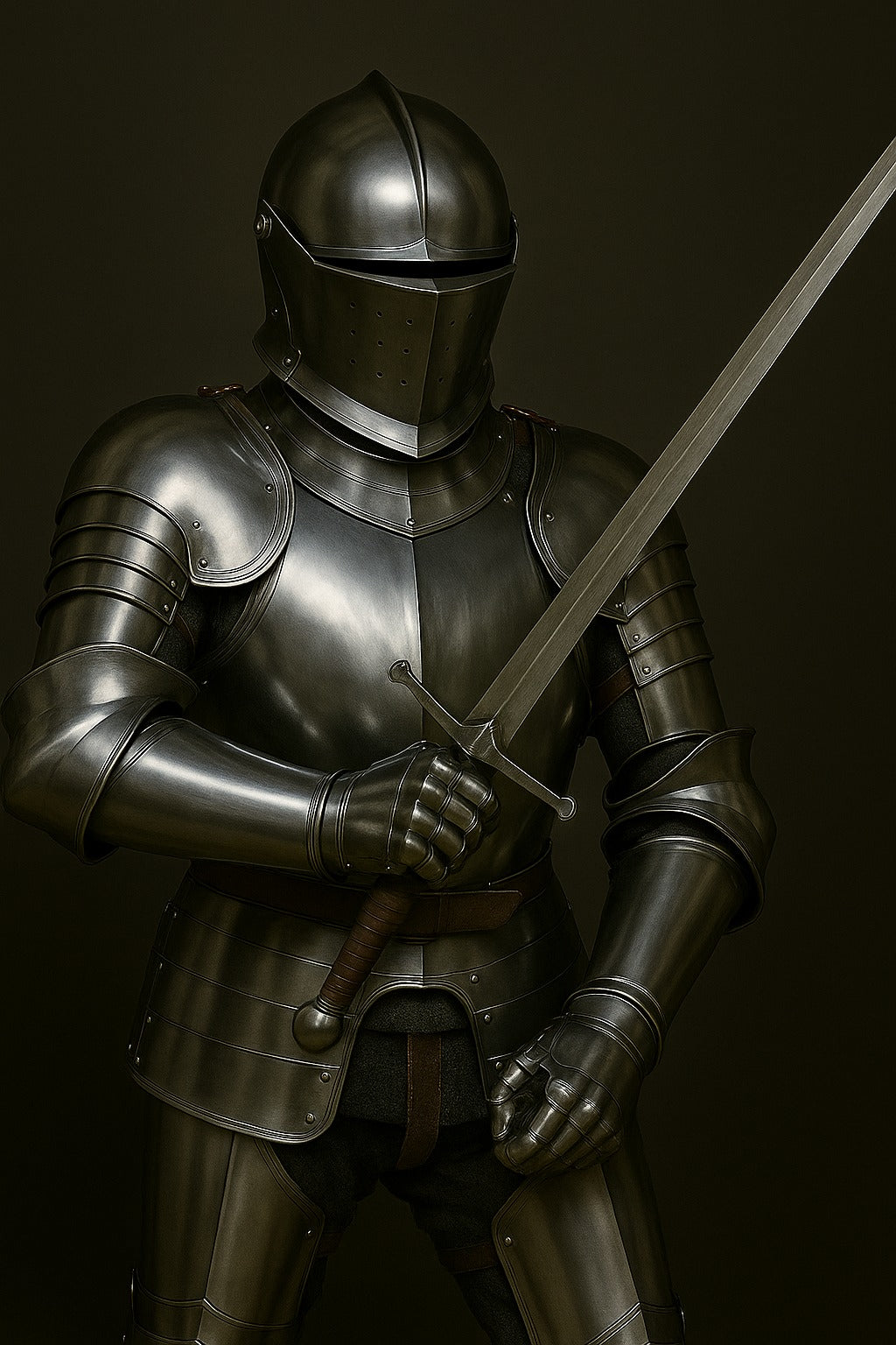 Medieval Knight Half Body Armor with Helmet and Sword – Steel Plate Battle Ready Replica