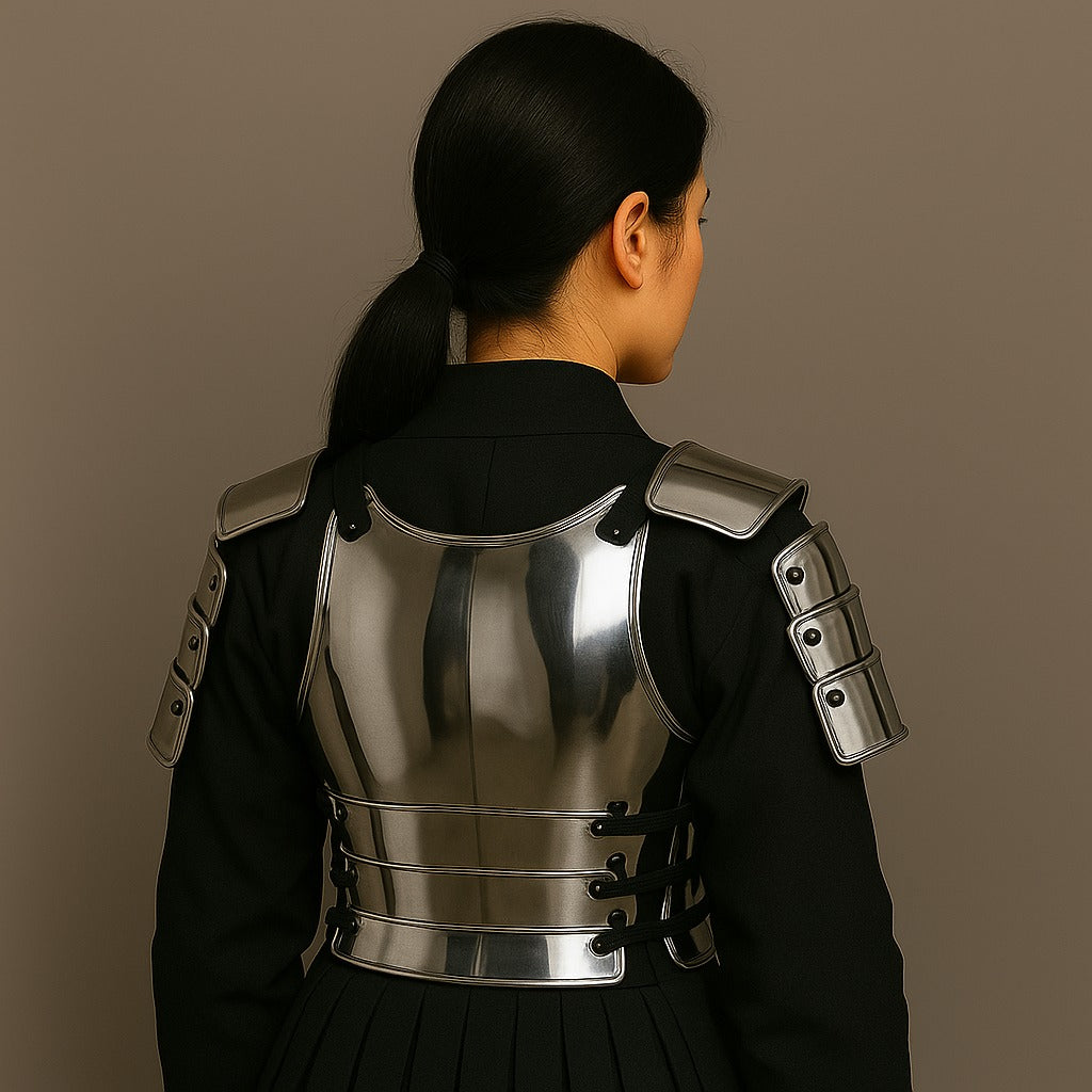 Japanese Samurai Half Body Armor Yoroi Chest and Arm Guards – Polished Steel Bushido Warrior Costume