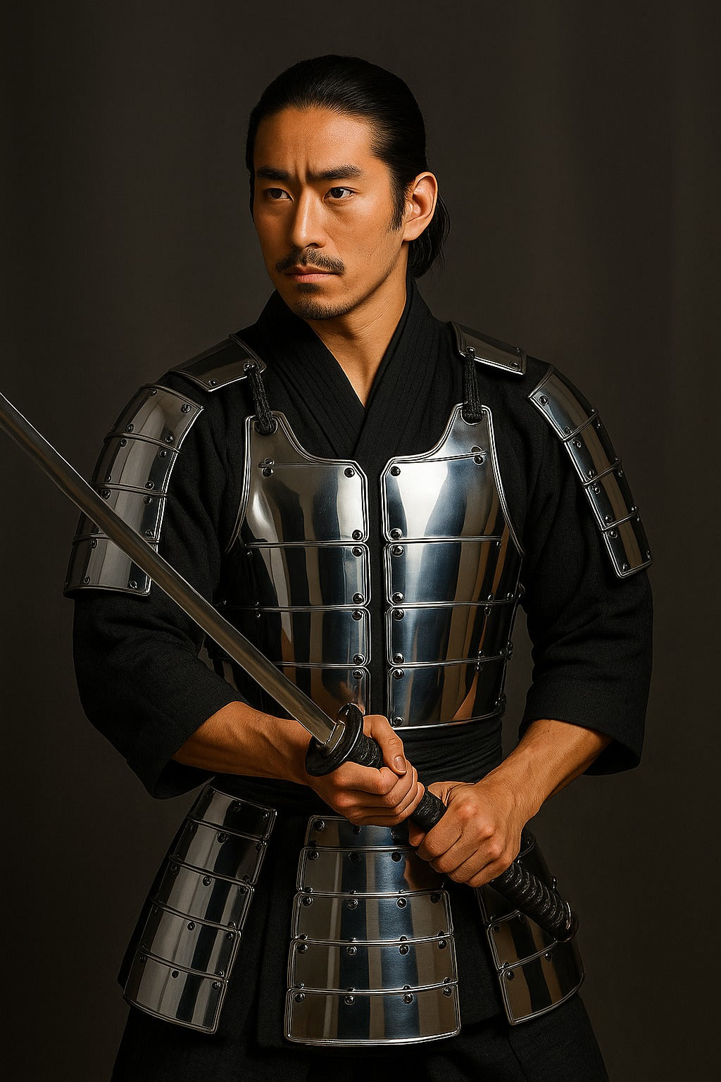 Japanese Samurai Armor Yoroi Suit with Polished Metal Plates – Wearable Bushido Warrior Costume