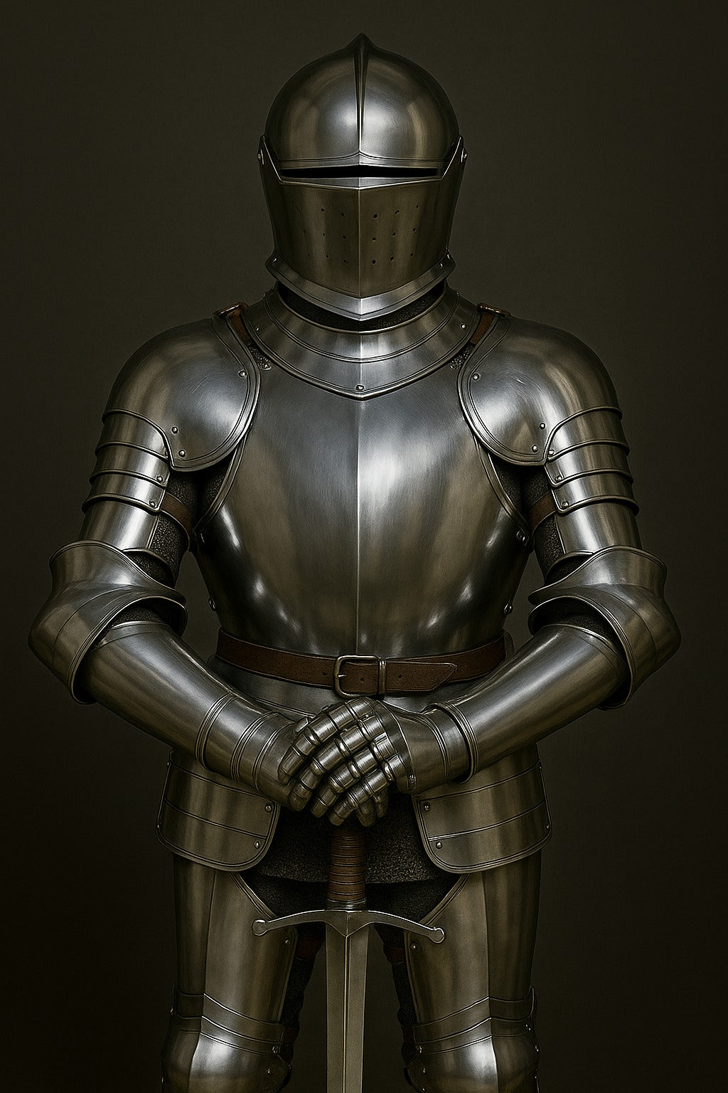 Medieval Knight Half Body Armor with Helmet and Sword – Steel Plate Battle Ready Replica