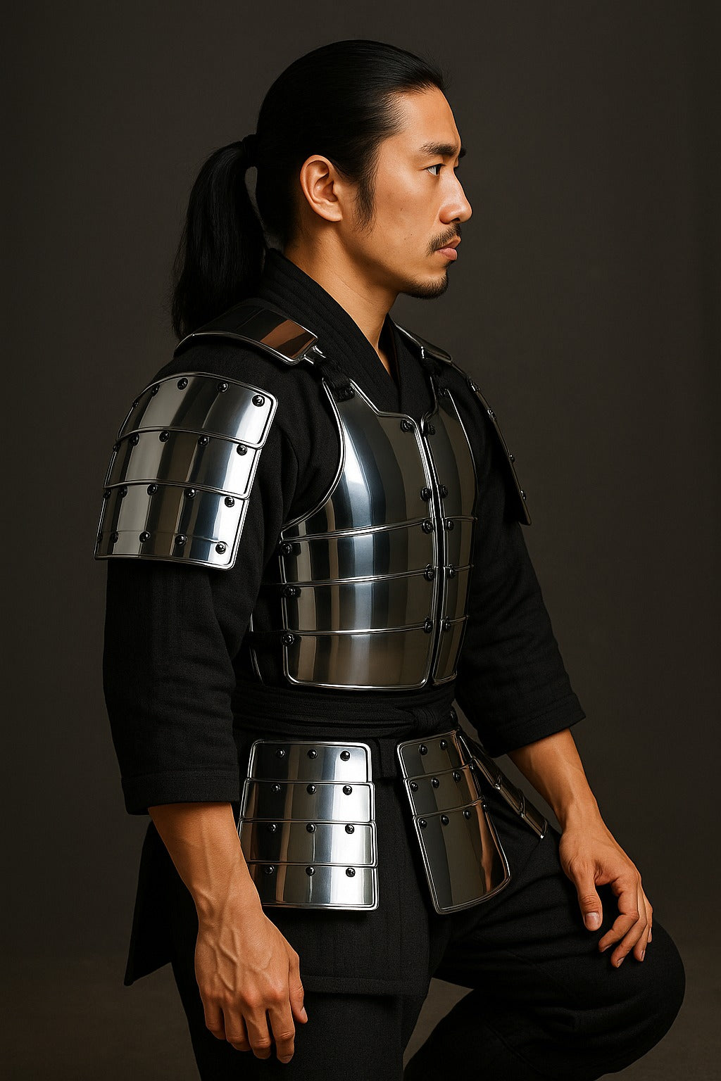 Japanese Samurai Armor Yoroi Suit with Polished Metal Plates – Wearable Bushido Warrior Costume