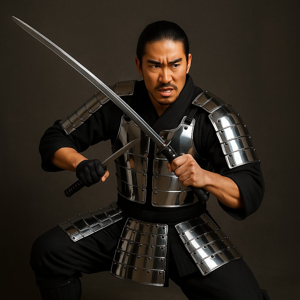 Japanese Samurai Armor Yoroi Suit with Polished Metal Plates – Wearable Bushido Warrior Costume