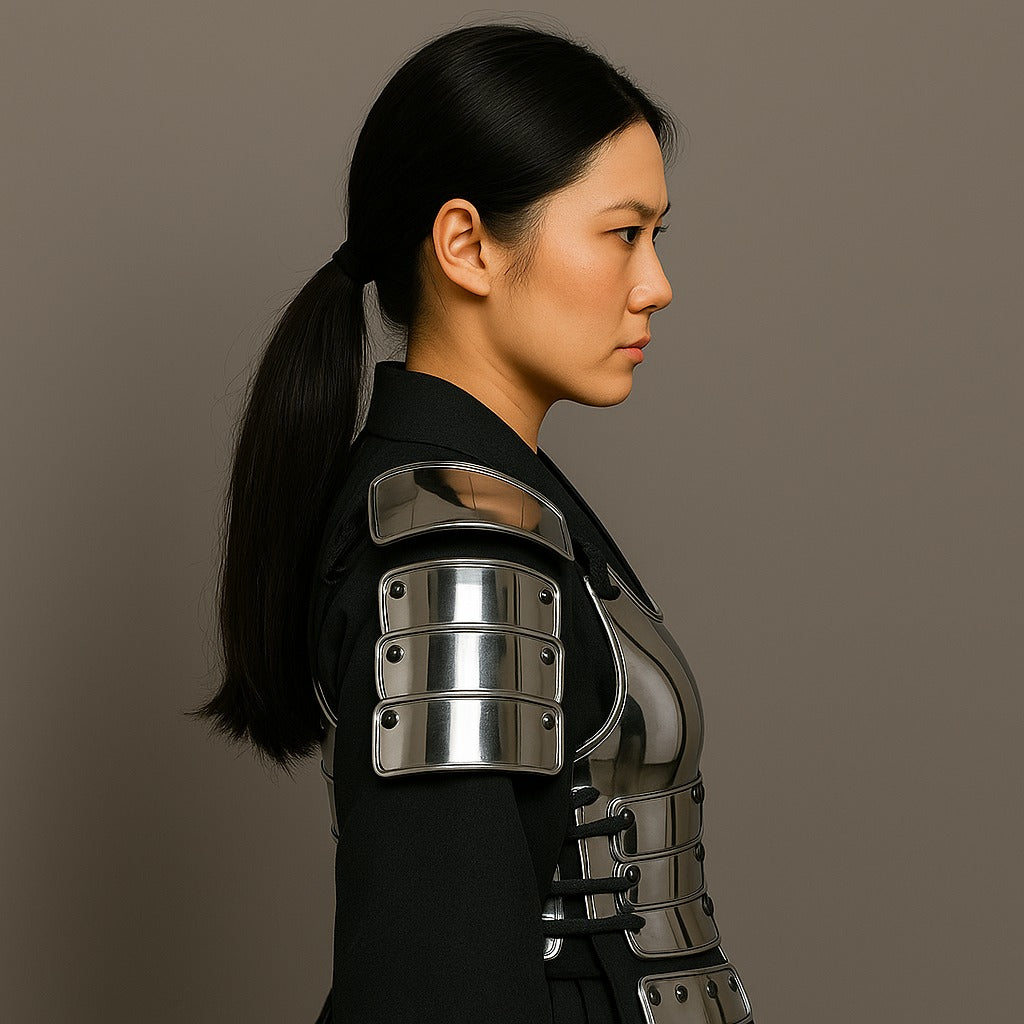 Japanese Samurai Half Body Armor Yoroi Chest and Arm Guards – Polished Steel Bushido Warrior Costume