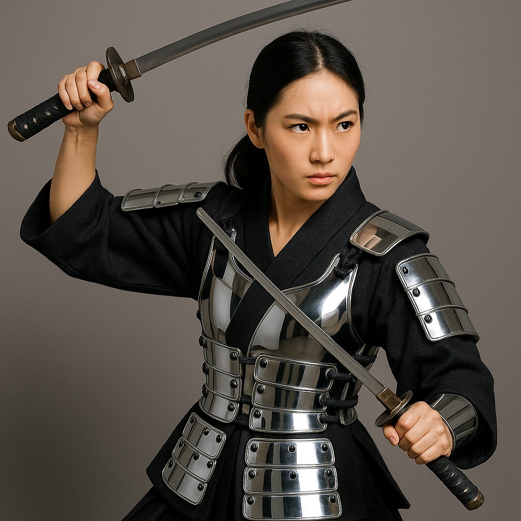 Japanese Samurai Half Body Armor Yoroi Chest and Arm Guards – Polished Steel Bushido Warrior Costume