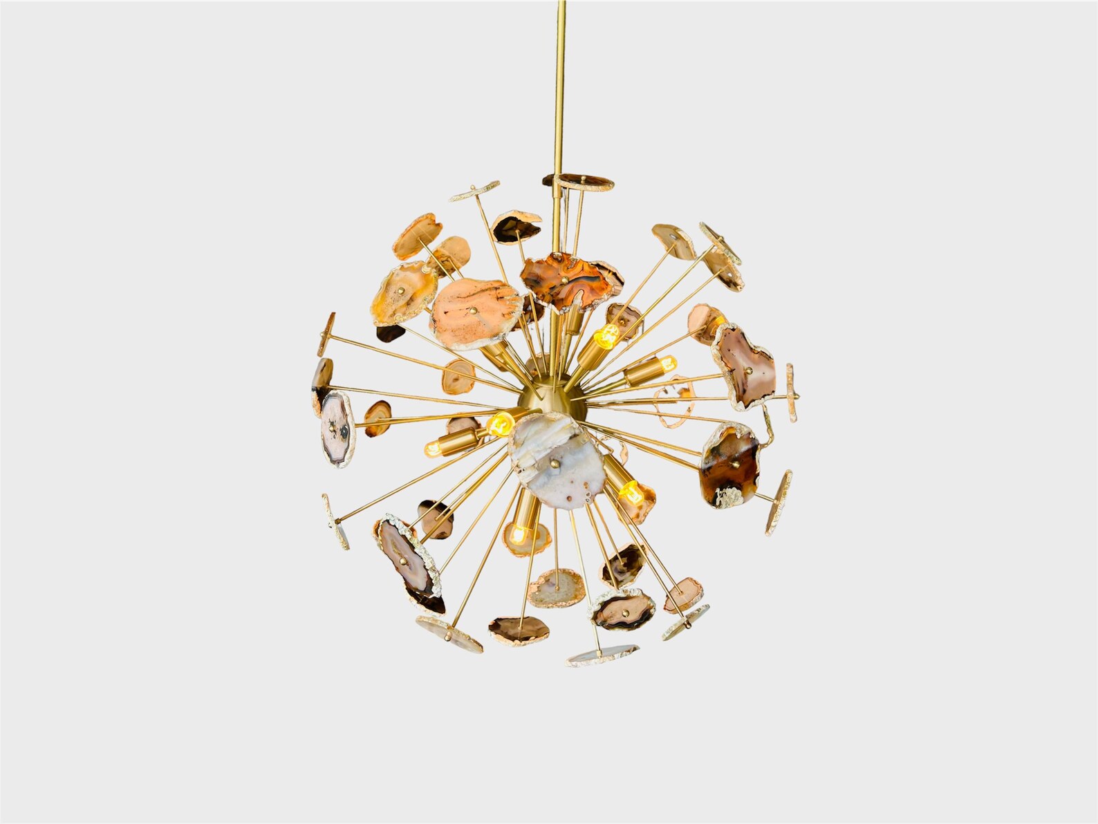 Mid Century Natural Agate Stone Sputnik Brass Lights Modern Chandelier Pendant Mid century Brass Ceiling Light with Marble Sputnik light