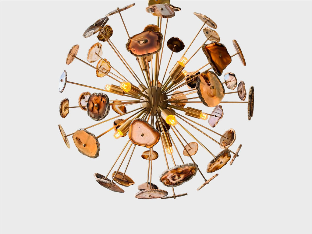 Mid Century Natural Agate Stone Sputnik Brass Lights Modern Chandelier Pendant Mid century Brass Ceiling Light with Marble Sputnik light