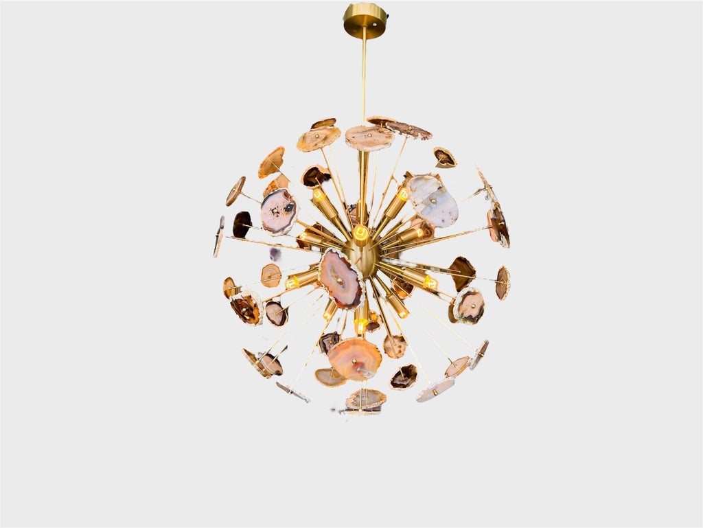Mid Century Natural Agate Stone Sputnik Brass Lights Modern Chandelier Pendant Mid century Brass Ceiling Light with Marble Sputnik light