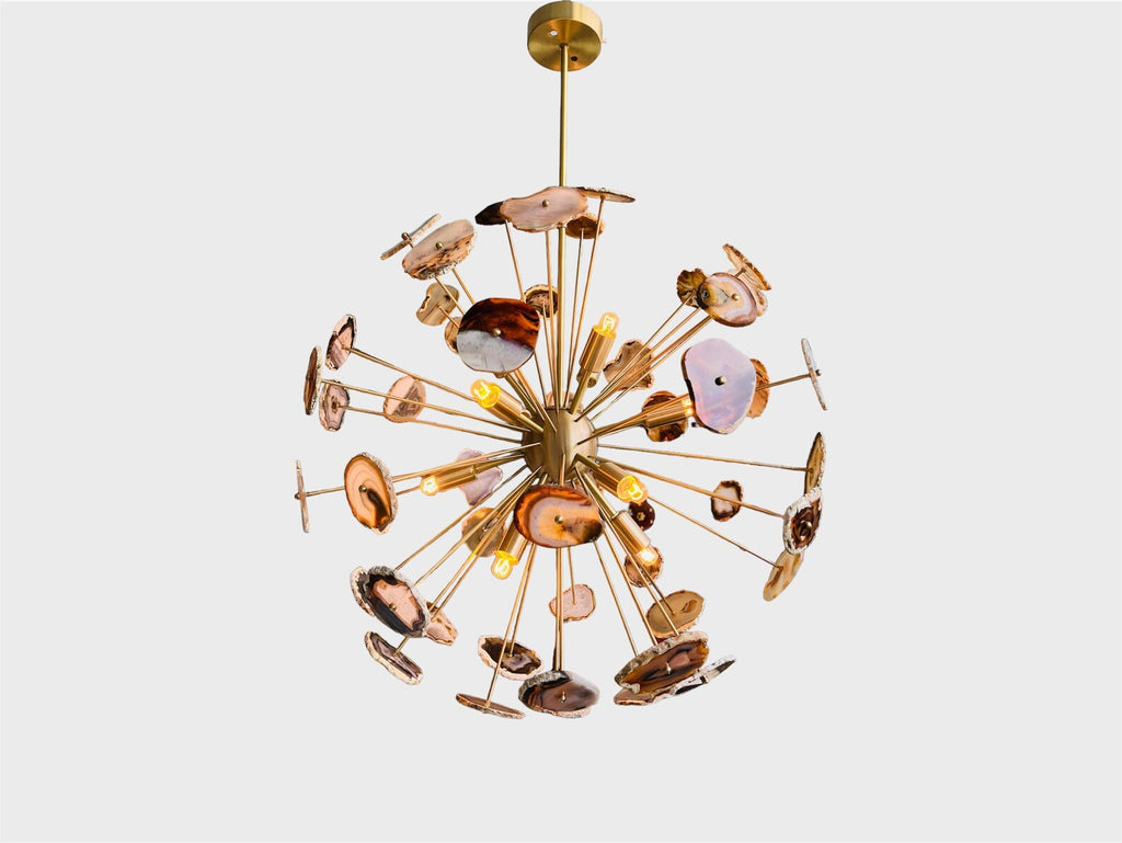 Mid Century Natural Agate Stone Sputnik Brass Lights Modern Chandelier Pendant Mid century Brass Ceiling Light with Marble Sputnik light