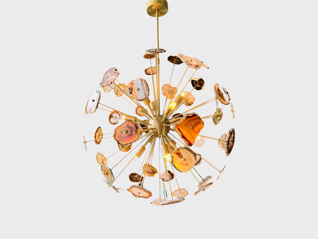 Mid Century Natural Agate Stone Sputnik Brass Lights Modern Chandelier Pendant Mid century Brass Ceiling Light with Marble Sputnik light