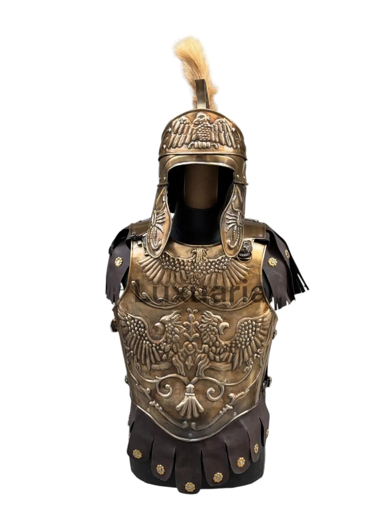 Medieval Brass Big Eagle Armor Roman Cuirass Reenactment Breastplate 18Gauge Brass And Helmet