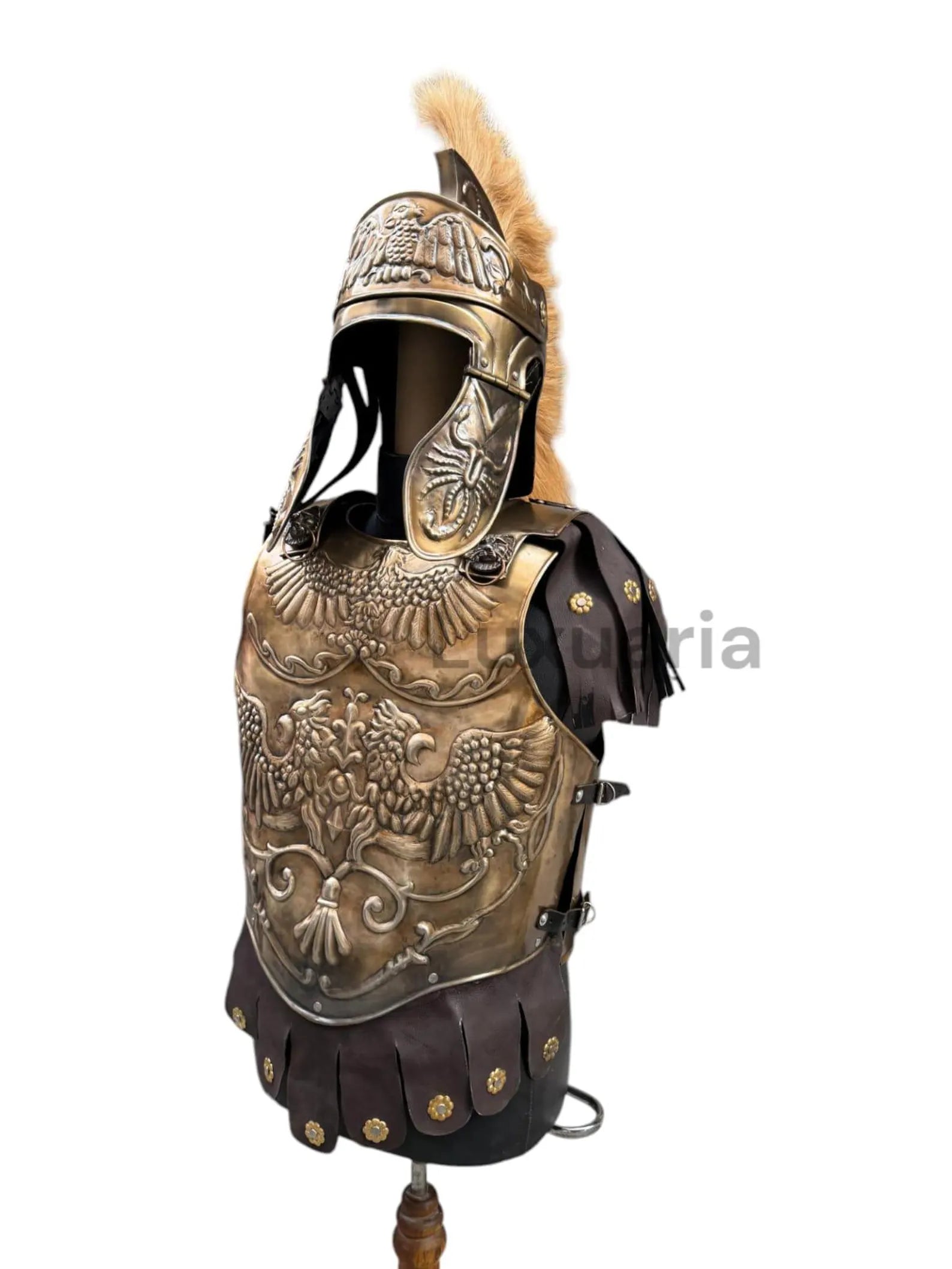 Medieval Brass Big Eagle Armor Roman Cuirass Reenactment Breastplate 18Gauge Brass And Helmet