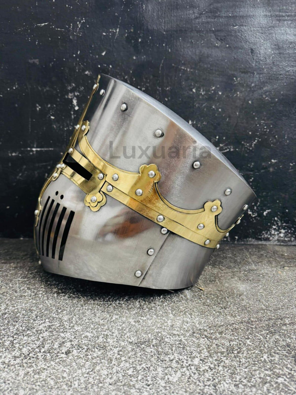 Medieval Crusader Helmet with Cross Hand Forged 18 Ga Steel Templar Battle Ready Replica Head Wear Costume for Home Decor Roleplay & Cosplay