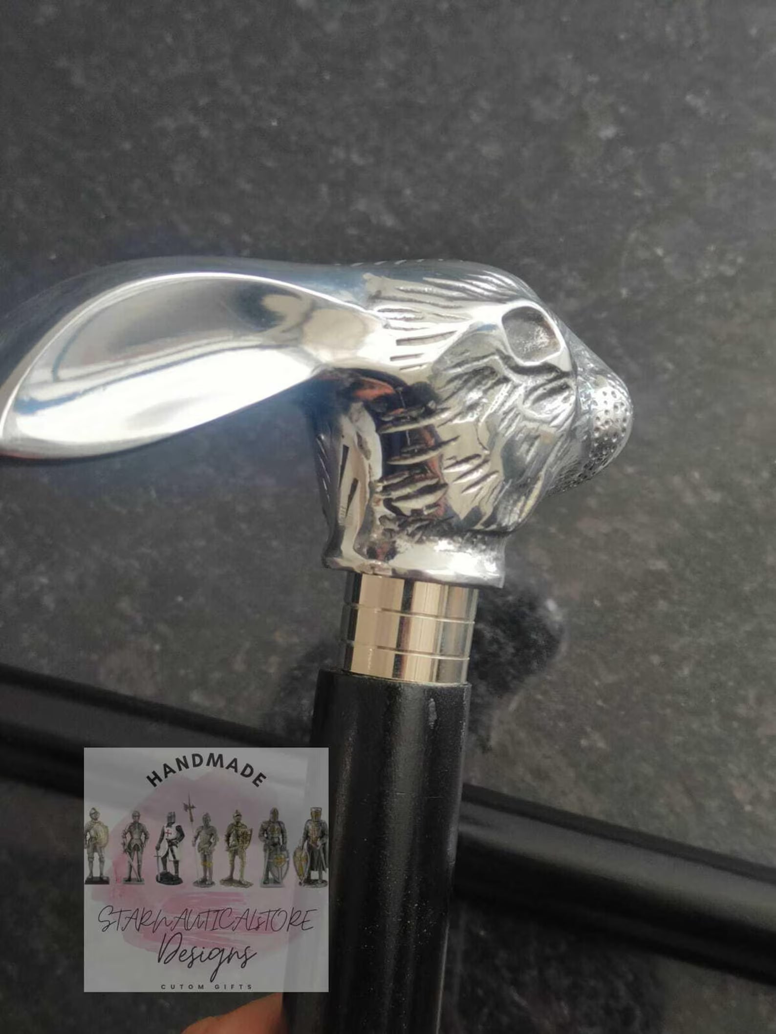 Handcrafted Playboy wooden walking cane featuring a hand-carved rabbit head with Aluminum fittings, perfect as a unique gift.