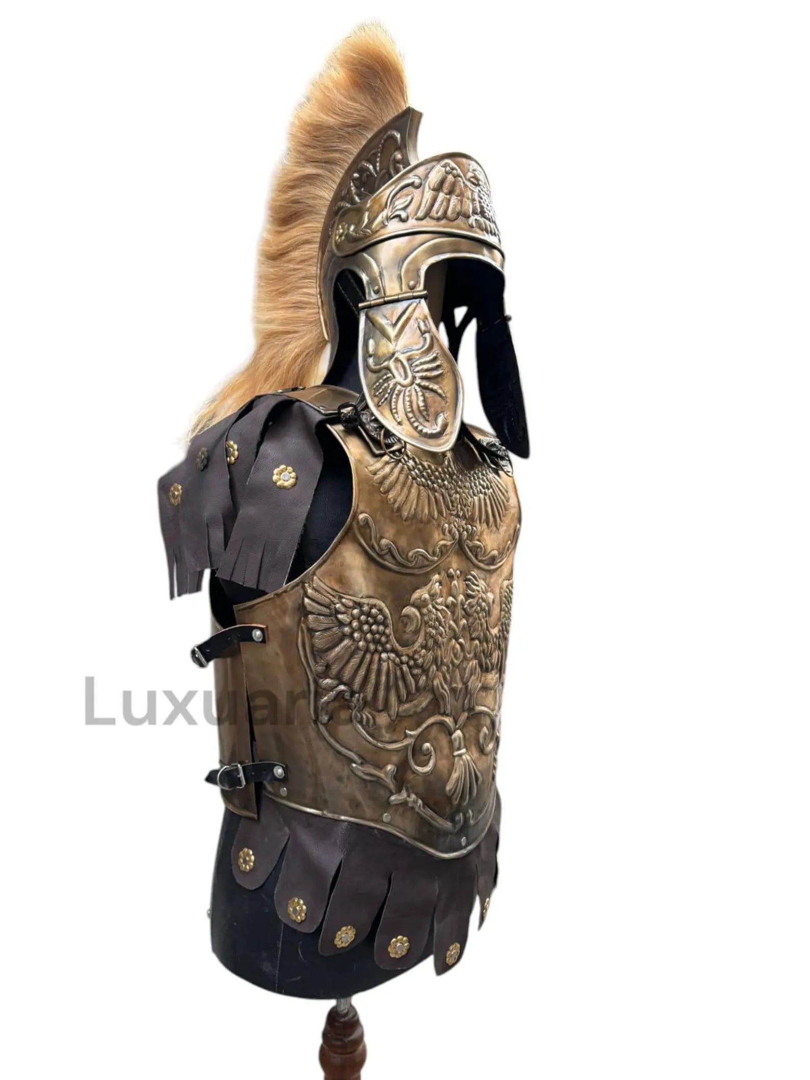 Medieval Brass Big Eagle Armor Roman Cuirass Reenactment Breastplate 18Gauge Brass And Helmet