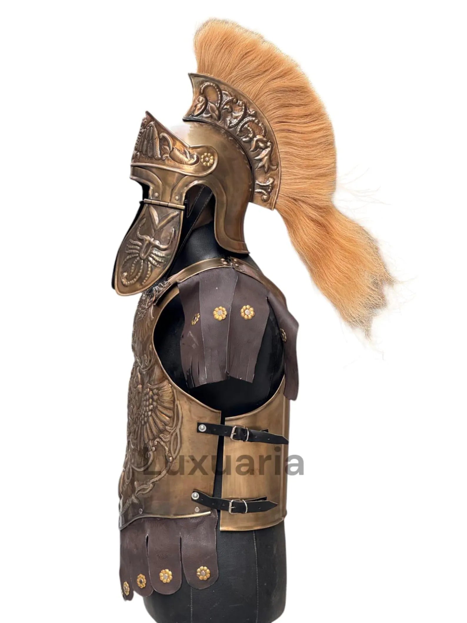 Medieval Brass Big Eagle Armor Roman Cuirass Reenactment Breastplate 18Gauge Brass And Helmet