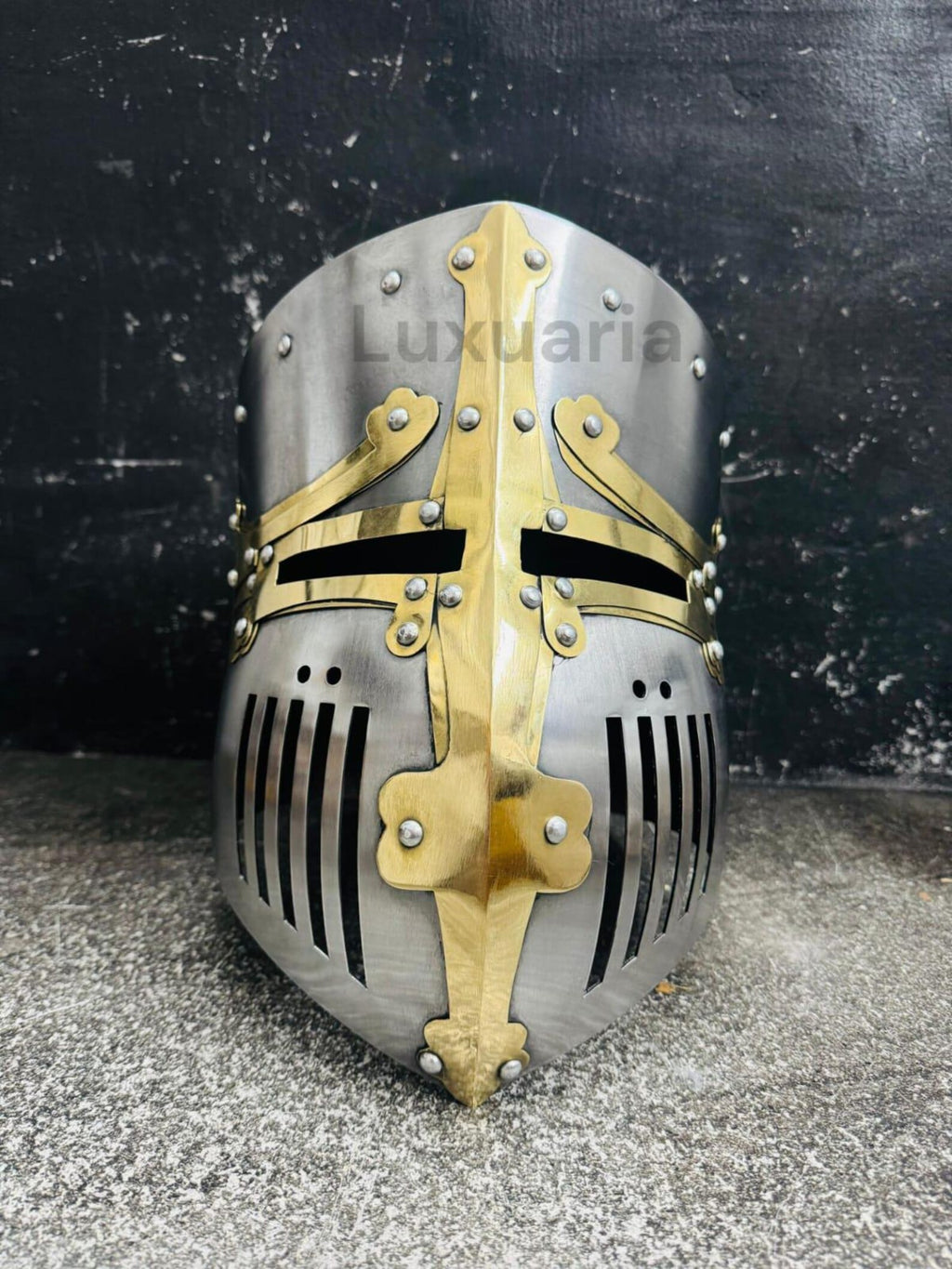 Medieval Crusader Helmet with Cross Hand Forged 18 Ga Steel Templar Battle Ready Replica Head Wear Costume for Home Decor Roleplay & Cosplay