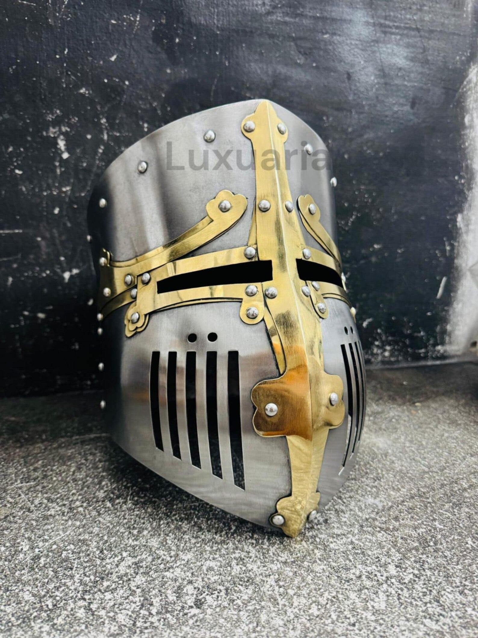 Medieval Crusader Helmet with Cross Hand Forged 18 Ga Steel Templar Battle Ready Replica Head Wear Costume for Home Decor Roleplay & Cosplay