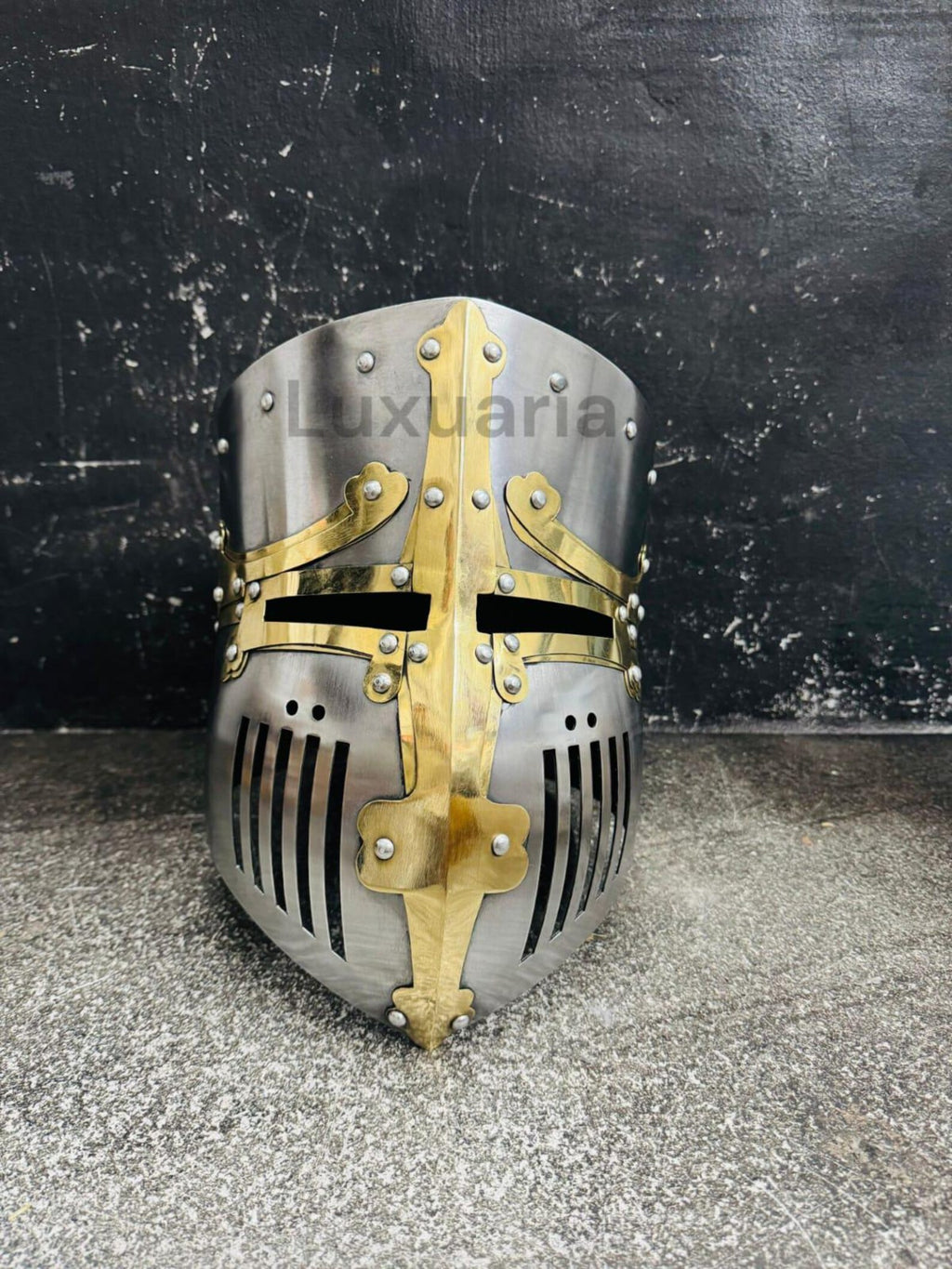 Medieval Crusader Helmet with Cross Hand Forged 18 Ga Steel Templar Battle Ready Replica Head Wear Costume for Home Decor Roleplay & Cosplay