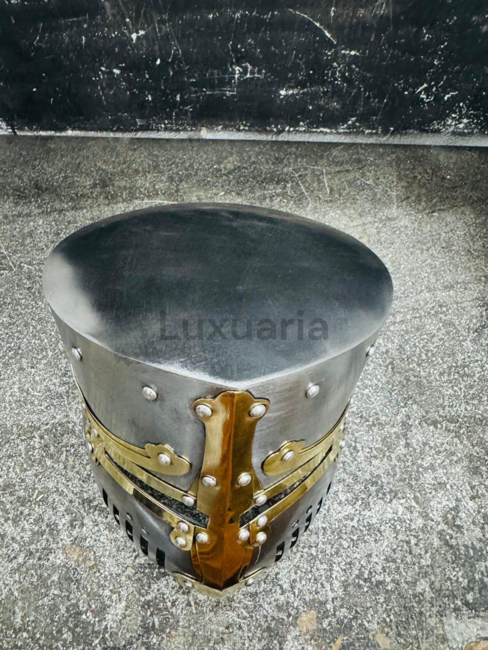 Medieval Crusader Helmet with Cross Hand Forged 18 Ga Steel Templar Battle Ready Replica Head Wear Costume for Home Decor Roleplay & Cosplay