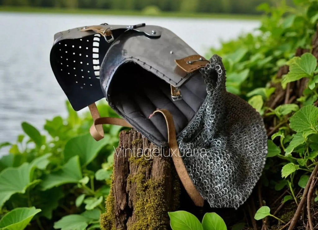 Medieval Bascinet Knight Helmet with Houndskull Visor – Handmade Steel Helmet with Leather Straps – LARP, SCA & Reenactment Armor