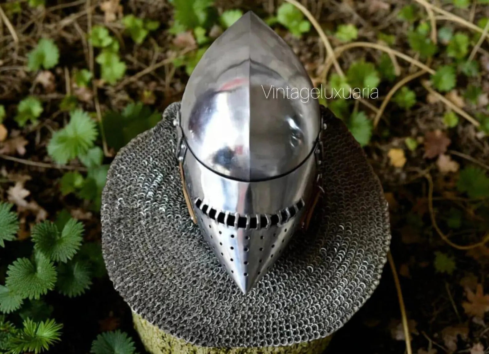 Medieval Bascinet Knight Helmet with Houndskull Visor – Handmade Steel Helmet with Leather Straps – LARP, SCA & Reenactment Armor