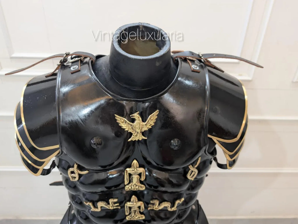 Medieval Greek Roman Black Muscle Armor - Gladiator Muscle Armor Cuiras with Helmet and Shoulders - Spartan 300 Halloween LARP & Reenactment