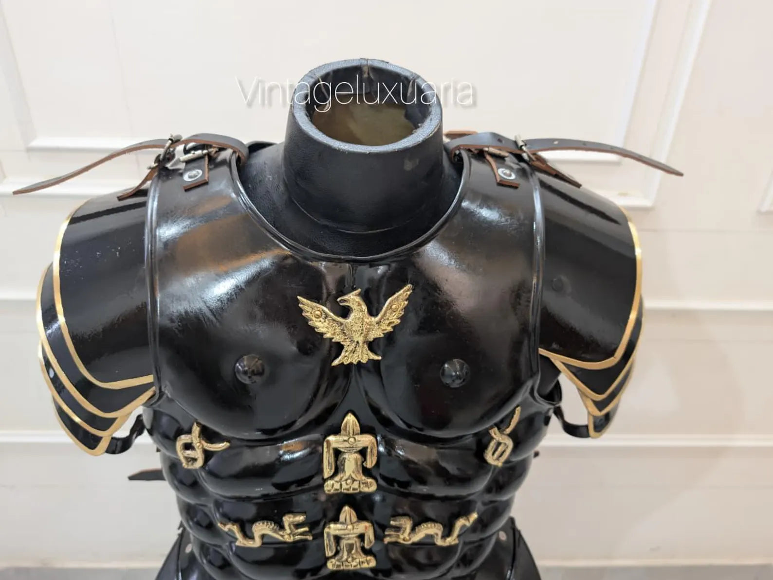 Medieval Greek Roman Black Muscle Armor - Gladiator Muscle Armor Cuiras with Helmet and Shoulders - Spartan 300 Halloween LARP & Reenactment
