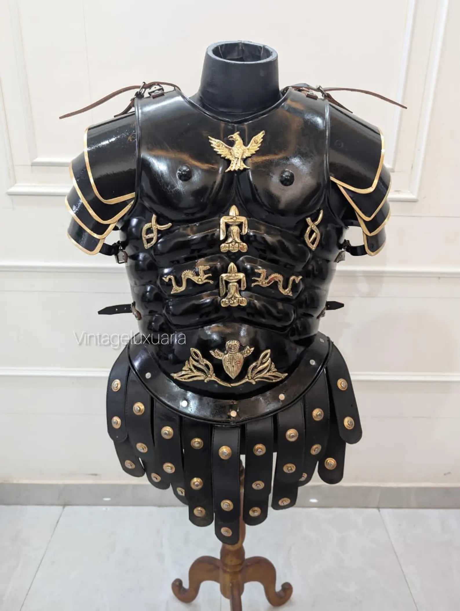Medieval Greek Roman Black Muscle Armor - Gladiator Muscle Armor Cuiras with Helmet and Shoulders - Spartan 300 Halloween LARP & Reenactment