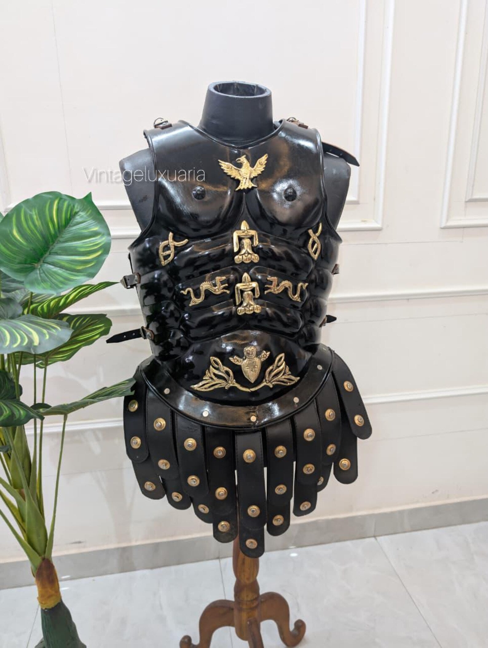 Medieval Greek Roman Black Muscle Armor - Gladiator Muscle Armor Cuiras with Helmet and Shoulders - Spartan 300 Halloween LARP & Reenactment