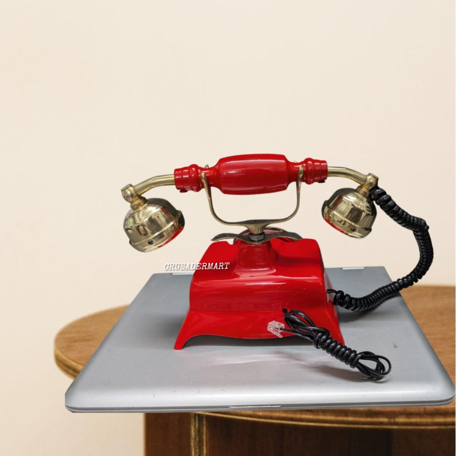 Vintage Red & Brass Retro Rotary Dial Telephone Antique Decorative Collectible Working Telephone, Collectible Home Decor