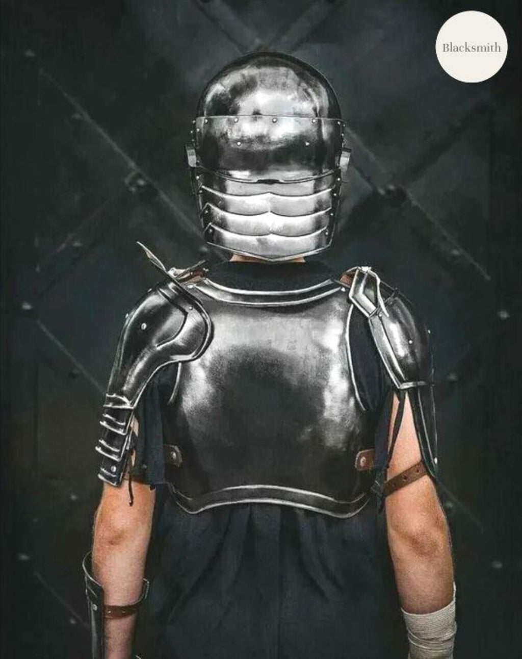 Handmade Black Medieval Armor Set | Helmet, Breastplate, Pauldrons & Bracers | Wearable Costume Armor | LARP, Cosplay | Reenactment Gear