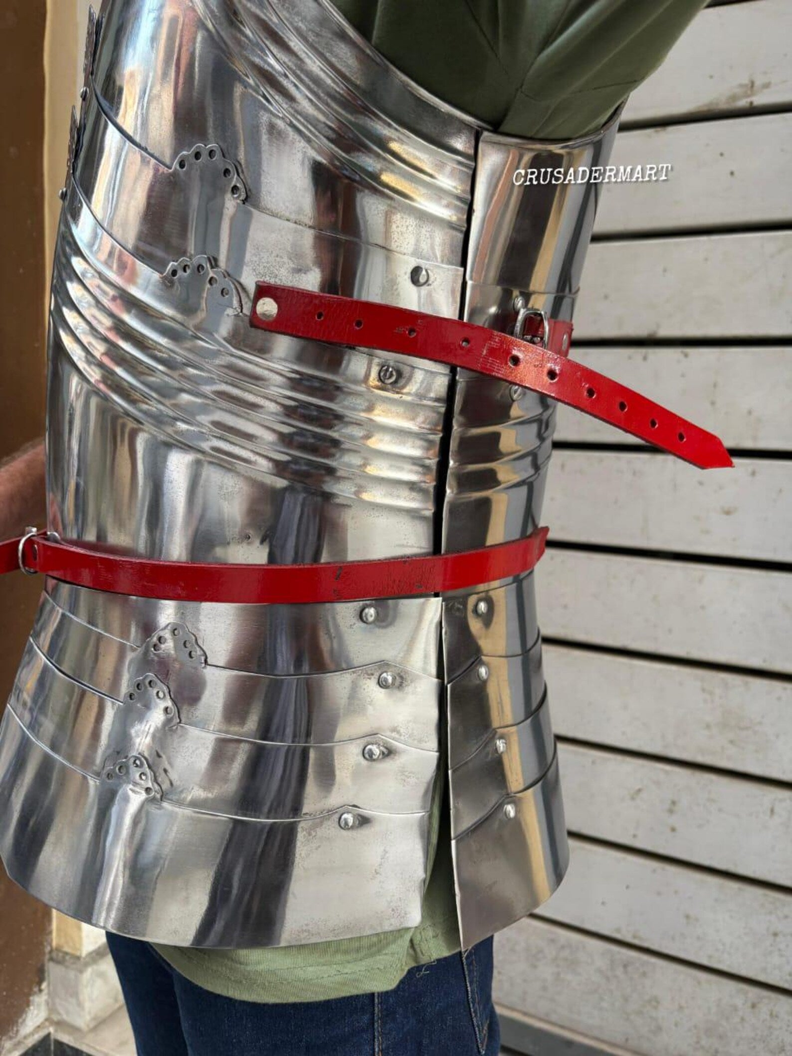 Medieval Gothic Steel Cuirass Breastplate & Backplate – Full Body Chest Armor with Red Leather Straps for LARP, Cosplay Reenactment