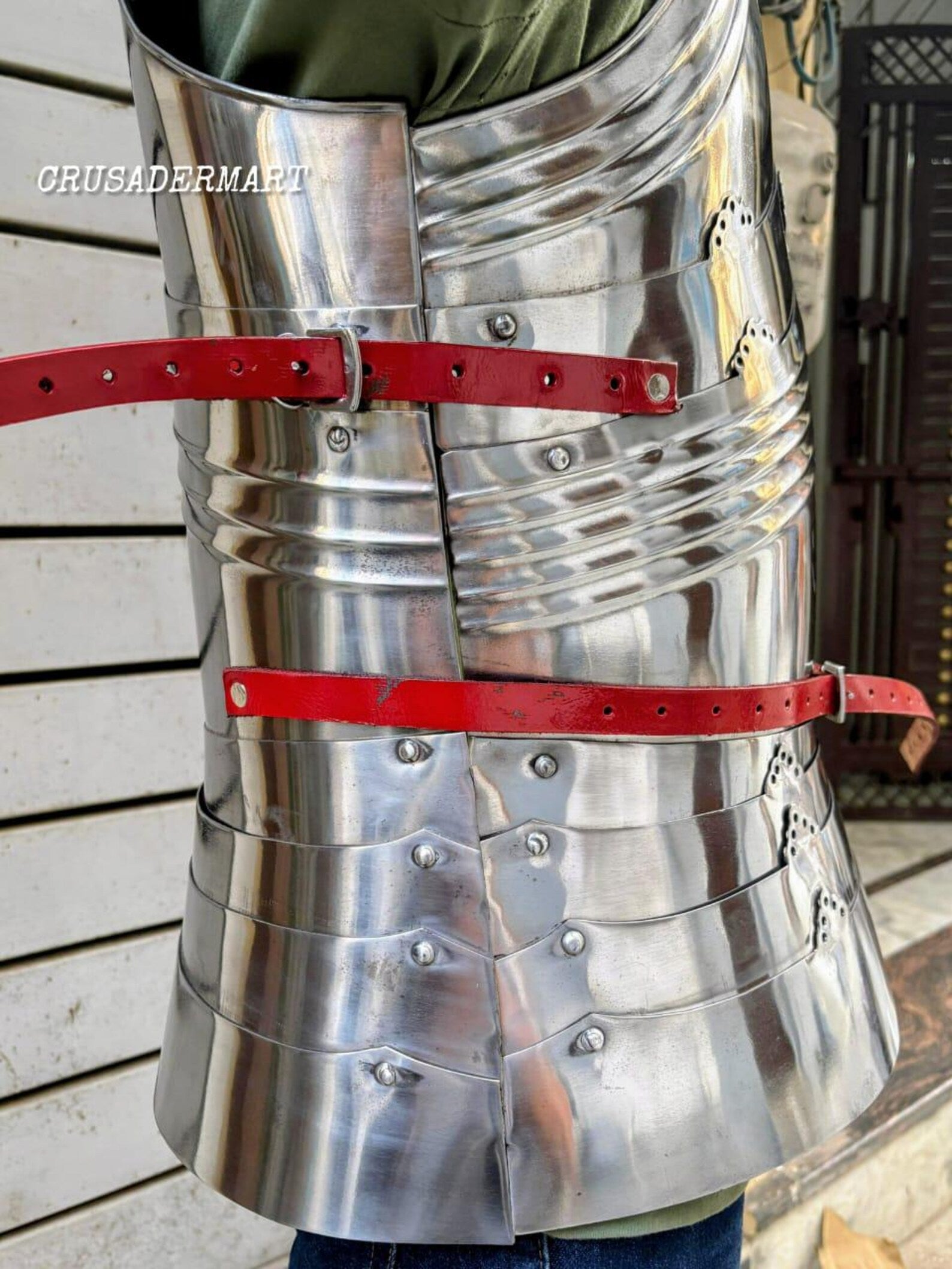 Medieval Gothic Steel Cuirass Breastplate & Backplate – Full Body Chest Armor with Red Leather Straps for LARP, Cosplay Reenactment