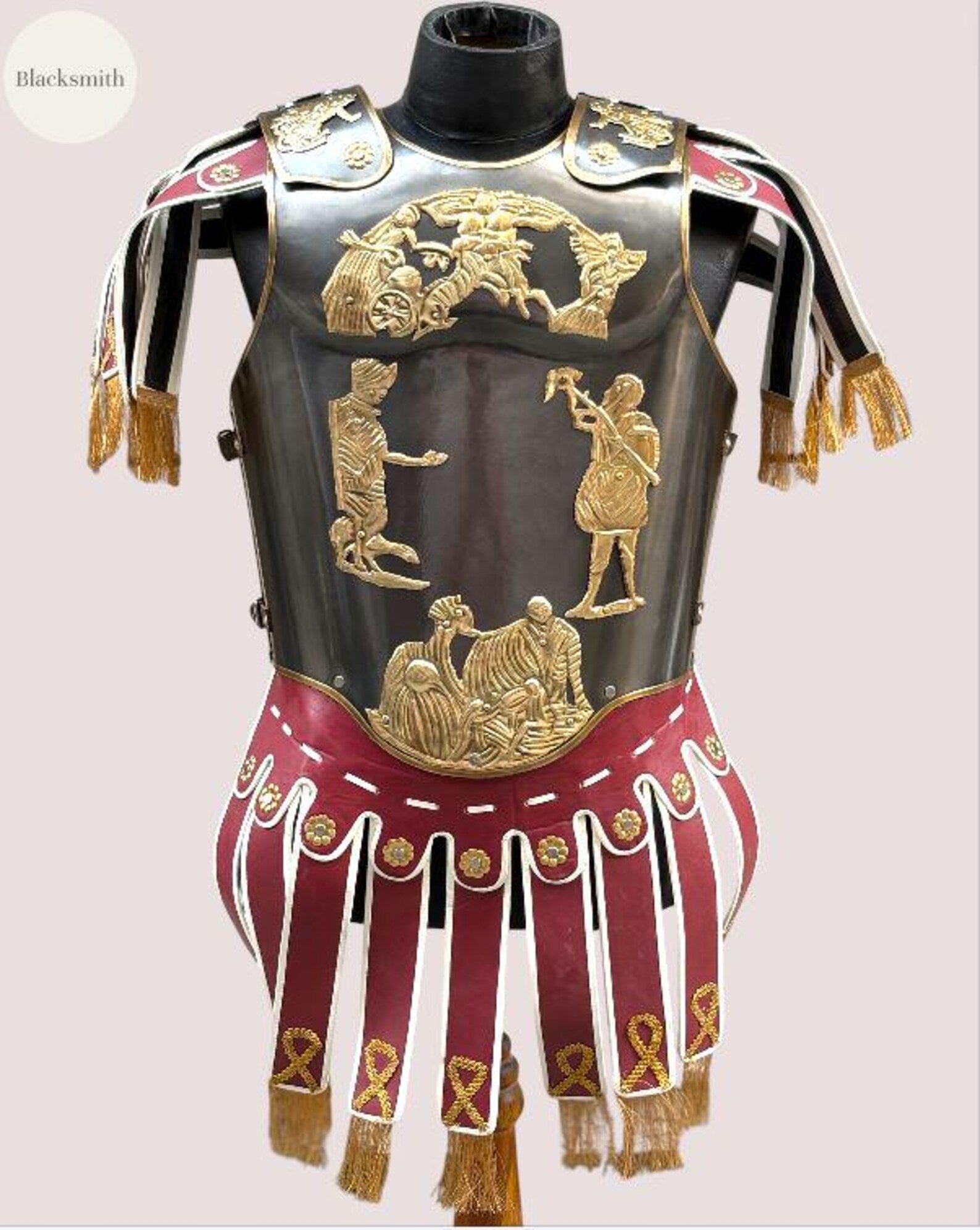 Roman Muscle Cuirass: Brass Chestplate with Leather Skirt - Cosplay, Reenactment