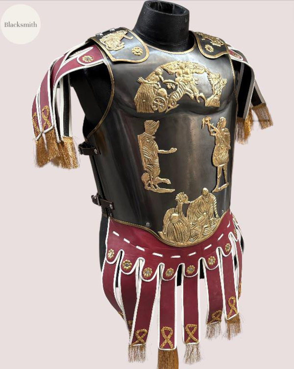 Roman Muscle Cuirass: Brass Chestplate with Leather Skirt - Cosplay, Reenactment