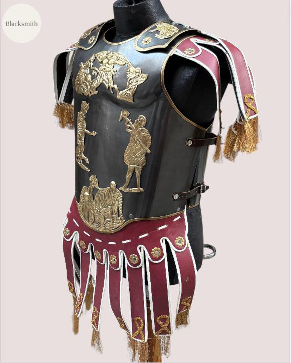 Roman Muscle Cuirass: Brass Chestplate with Leather Skirt - Cosplay, Reenactment