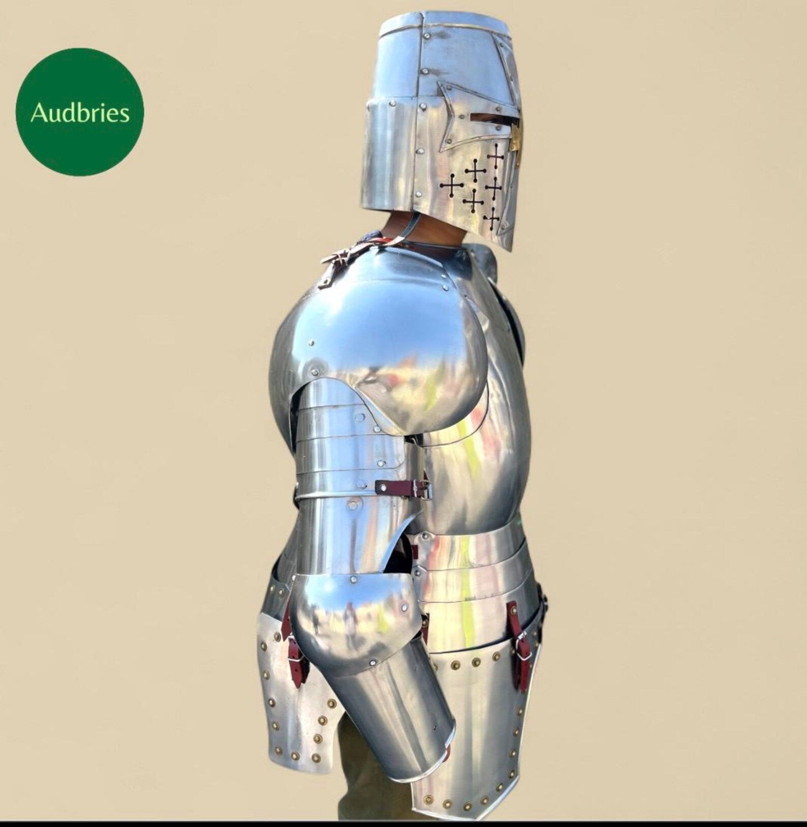 Handmade Medieval Knight Full Armor Suit | Steel Breastplate, Helmet, Pauldrons & Gauntlets | Wearable Costume Armor | LARP | Cosplay Gear