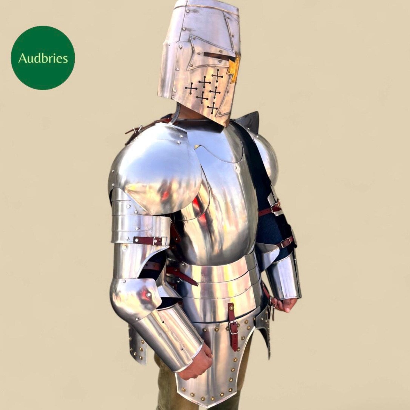 Handmade Medieval Knight Full Armor Suit | Steel Breastplate, Helmet, Pauldrons & Gauntlets | Wearable Costume Armor | LARP | Cosplay Gear