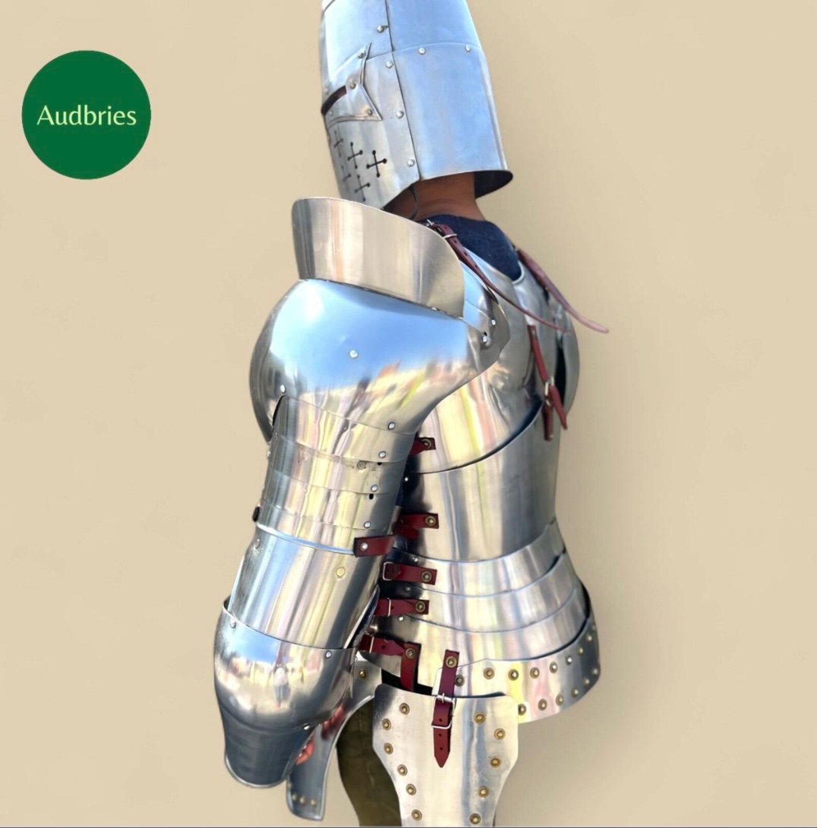 Handmade Medieval Knight Full Armor Suit | Steel Breastplate, Helmet, Pauldrons & Gauntlets | Wearable Costume Armor | LARP | Cosplay Gear