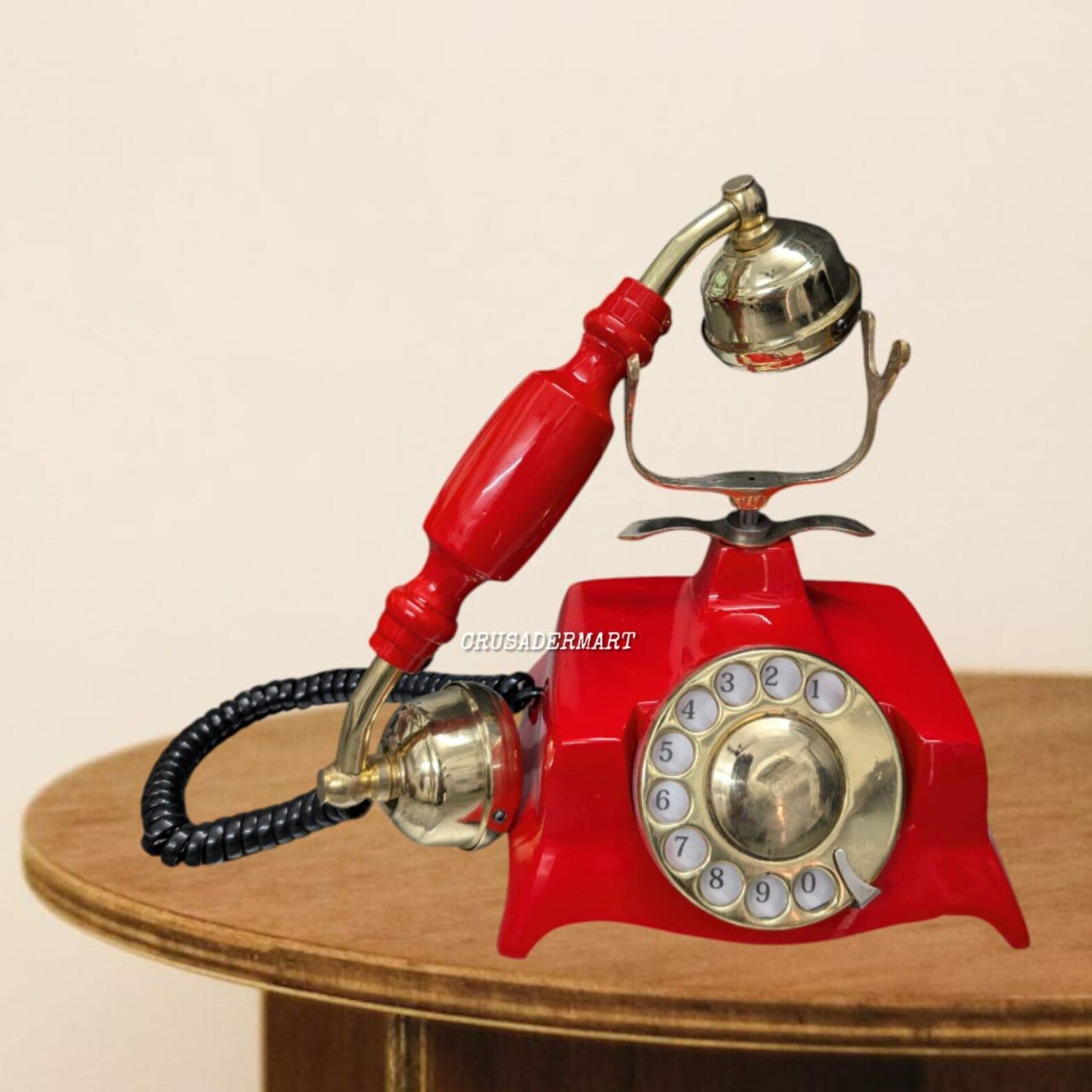 Vintage Red & Brass Retro Rotary Dial Telephone Antique Decorative Collectible Working Telephone, Collectible Home Decor
