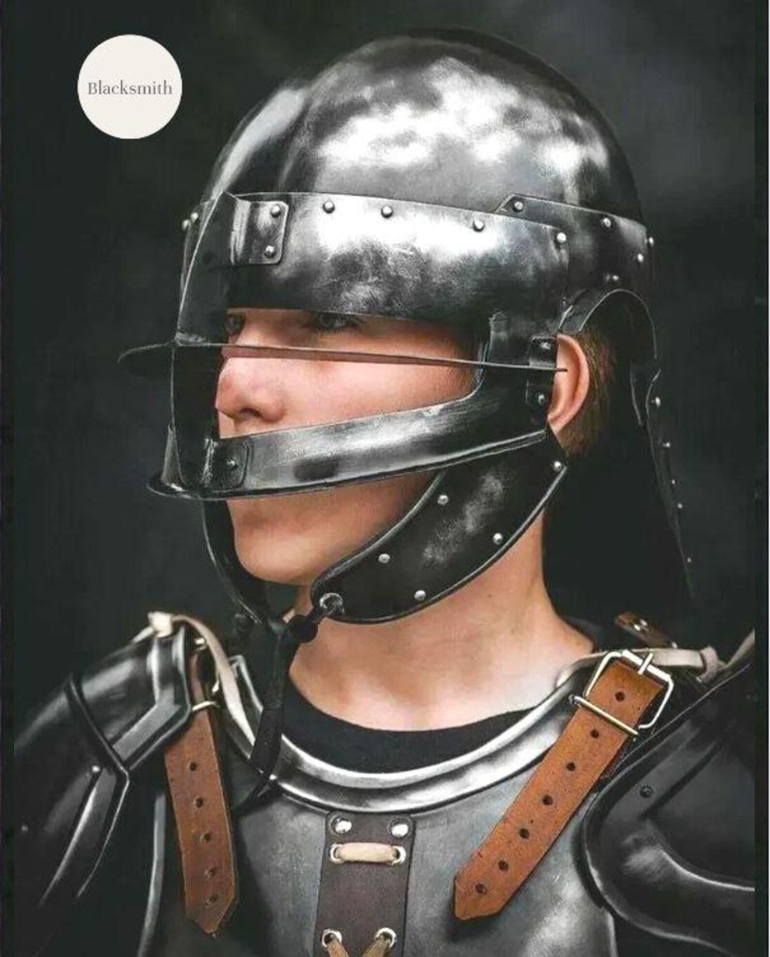 Handmade Black Medieval Armor Set | Helmet, Breastplate, Pauldrons & Bracers | Wearable Costume Armor | LARP, Cosplay | Reenactment Gear