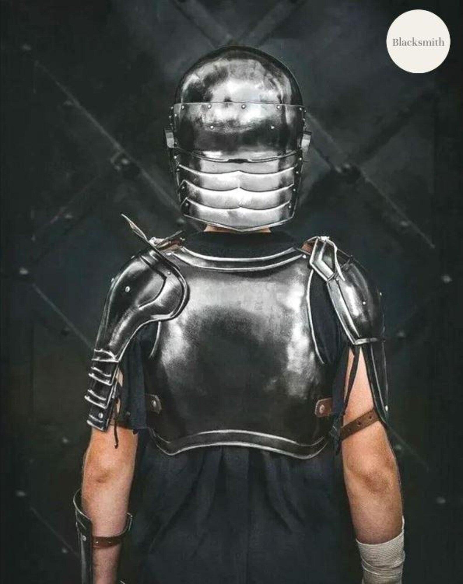 Handmade Black Medieval Armor Set | Helmet, Breastplate, Pauldrons & Bracers | Wearable Costume Armor | LARP, Cosplay | Reenactment Gear