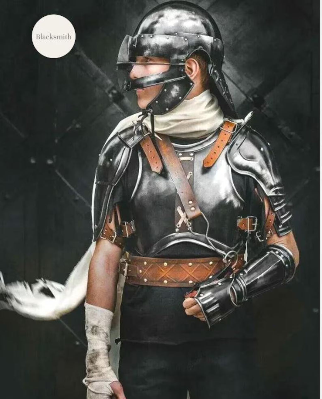 Handmade Black Medieval Armor Set | Helmet, Breastplate, Pauldrons & Bracers | Wearable Costume Armor | LARP, Cosplay | Reenactment Gear