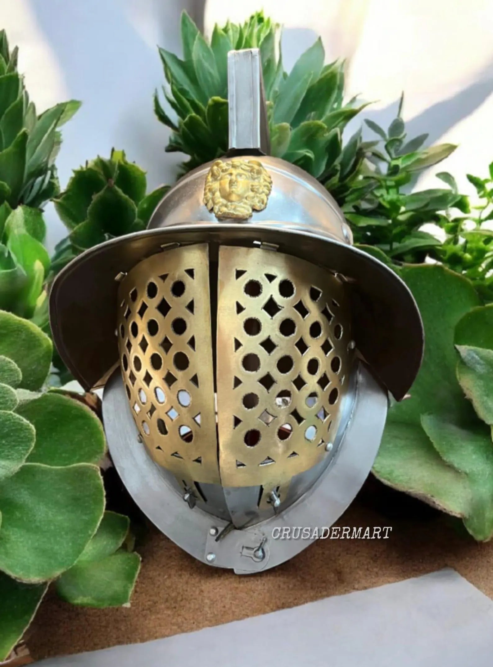 Roman Gladiator Helmet | Medieval Warrior Combat Armor Replica with Lion Crest & Face Guard