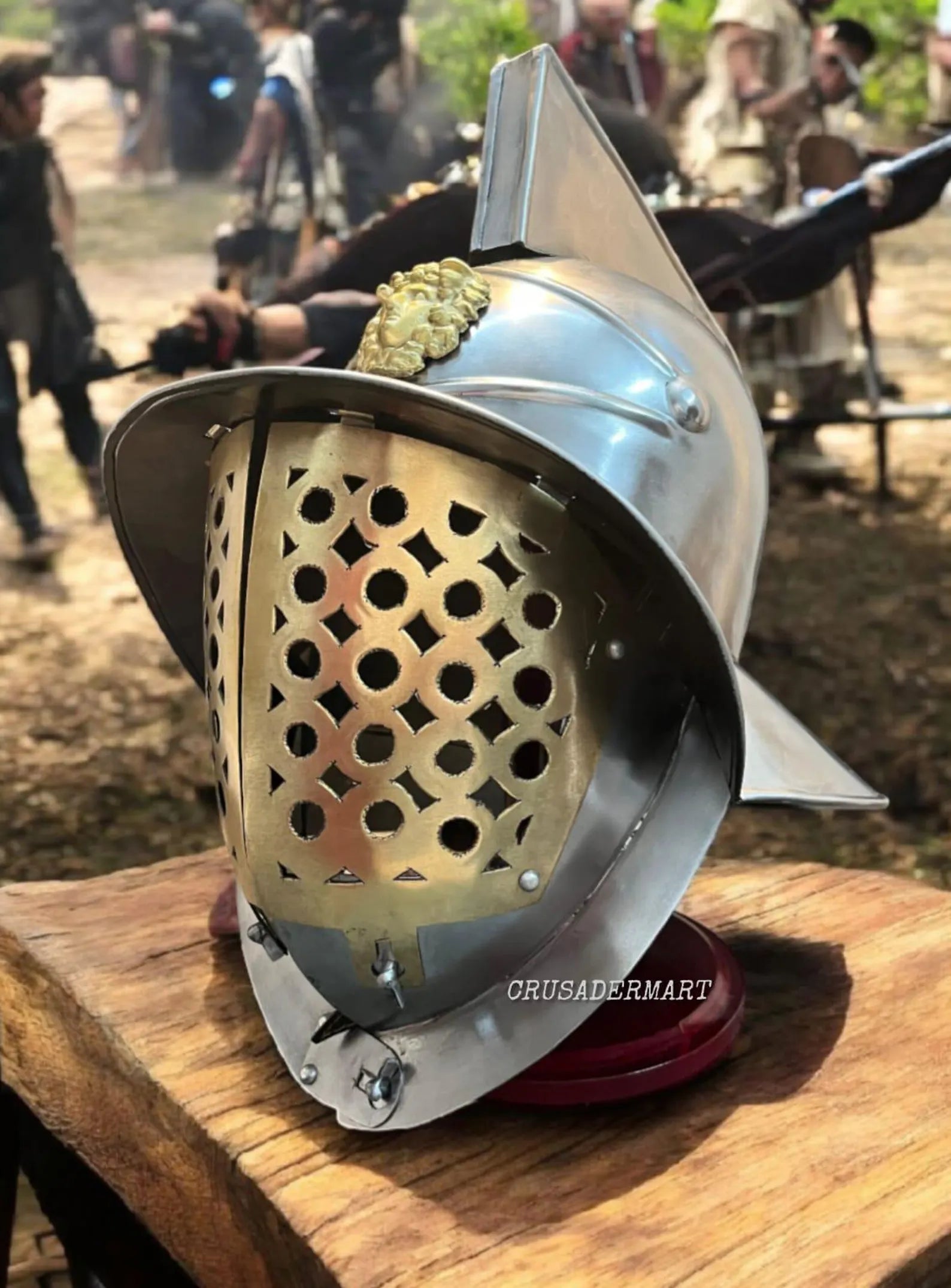 Roman Gladiator Helmet | Medieval Warrior Combat Armor Replica with Lion Crest & Face Guard